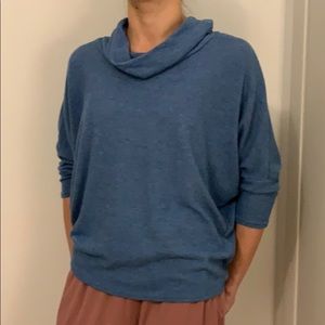 Blue half sleeve cowl neck sweater